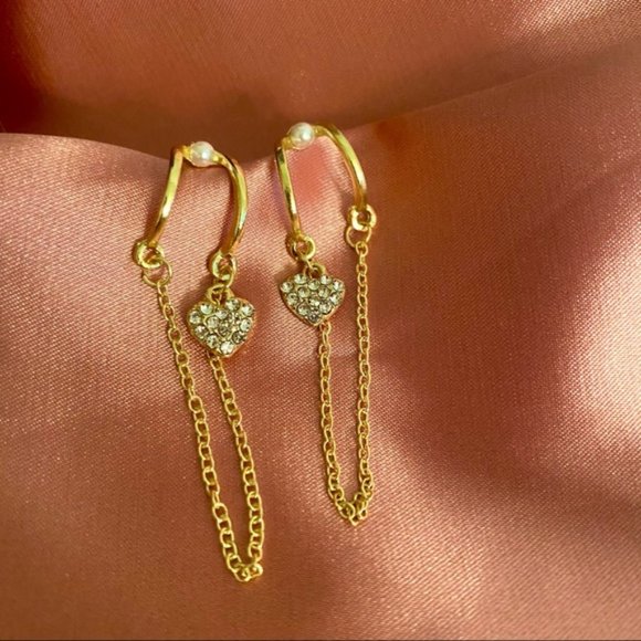 Lagom Studio Jewelry - 💙Rhinestone Hearts Pearl Tassels Earrings